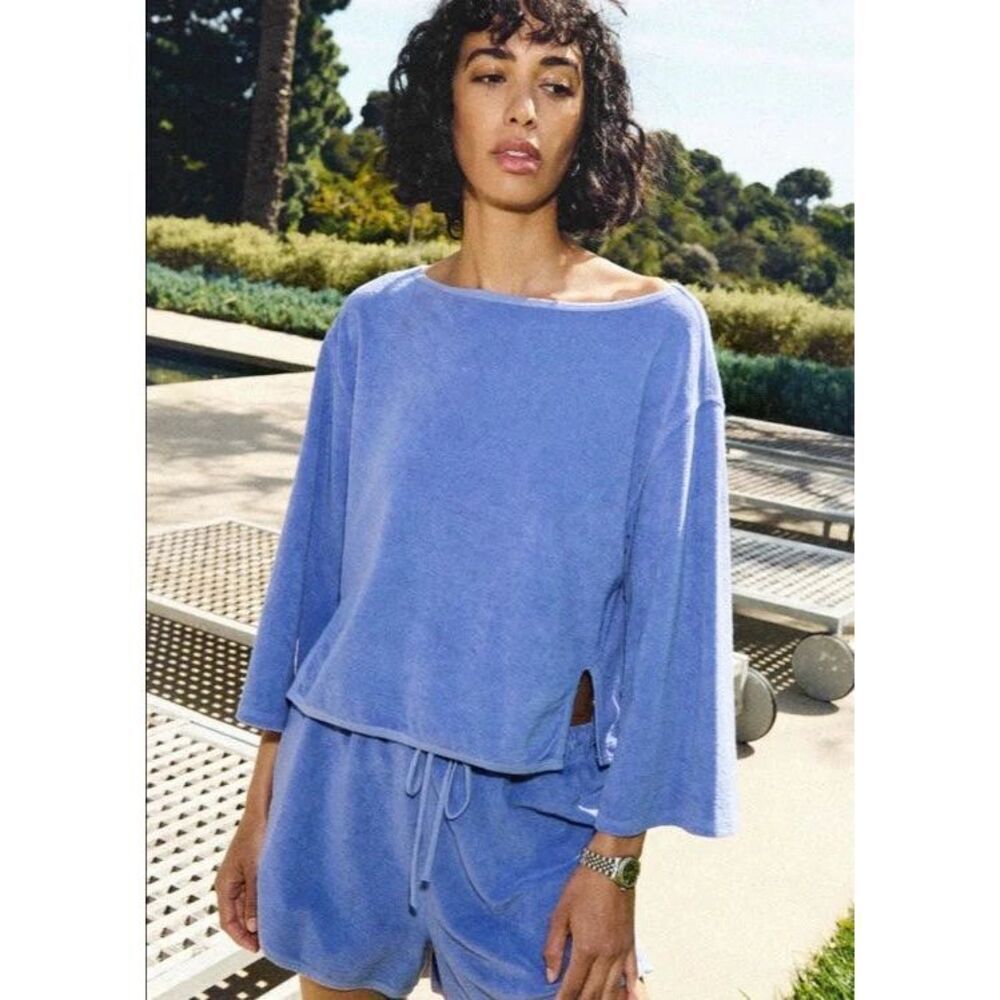 ✨Nation LTD Fallon Terry Cloth Popover Wedgewood Sz Large Sweatshirt✨